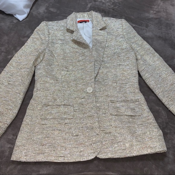 ALICE + OLIVIA Gold Metallic Tweed Knit Single Button Blazer Small C207-225-513 - Picture 10 of 15